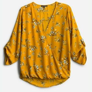 Mustard High Low Blouse with Floral Print